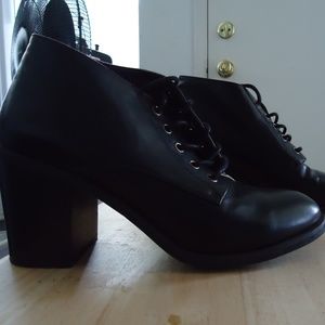 High Heeled Black Lace Up Boots